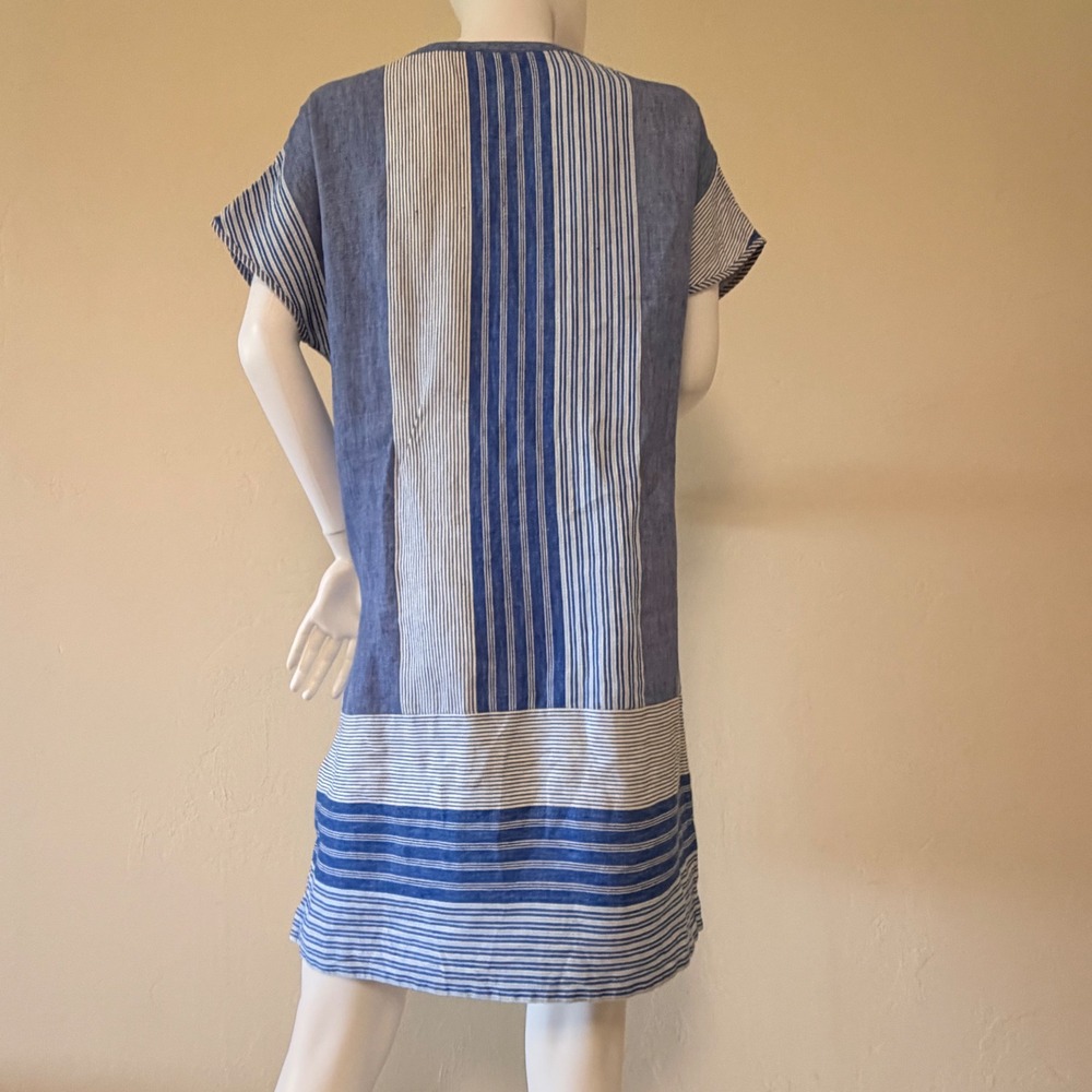 Vineyard Vines Womens Blue Striped 100% Linen Tassel Shift Dress Size 8 - Picture 6 of 9